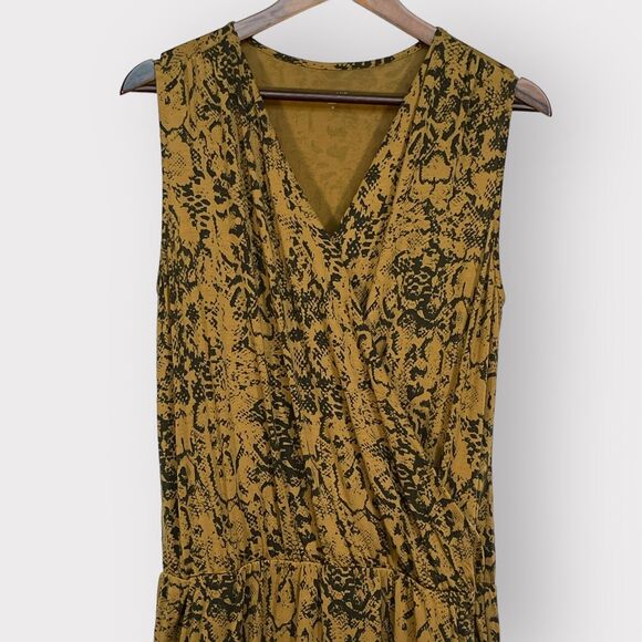Garnet Hill Maxi Dress Women M Gold Boho Snakeskin Print Sleeveless Pockets P22 - Picture 3 of 15